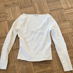 White Ribbed Long Sleeve Top